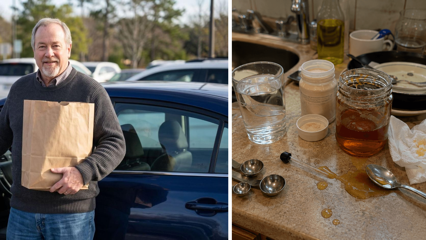 Markus Davenport, independent researcher and formulator, next to the homemade honey-and-lithium preparation on a kitchen counter